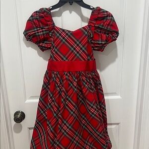 Janie and Jack Red Tartan Puff Sleeve Holiday Dress